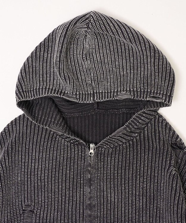 WEGO ダメージニットジップパーカー スミクロ