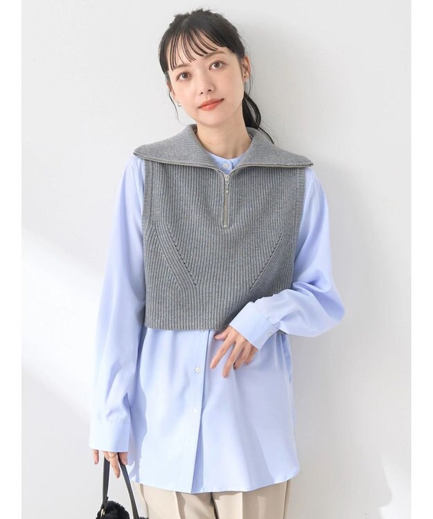 earth music&ecology ＳＥＴ　Ｚｉｐニットベスト＋ブラウス Gray
