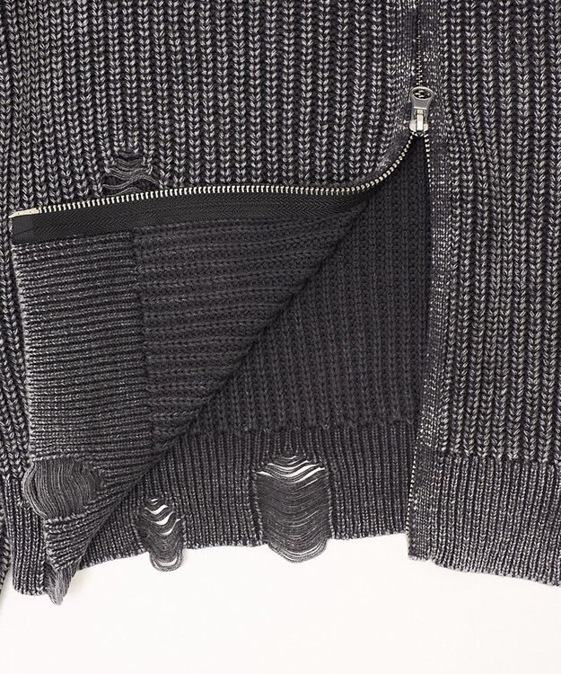 WEGO ダメージニットジップパーカー スミクロ