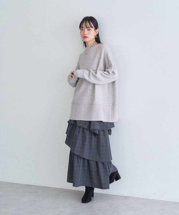 earth music&ecology 【毛玉防止 / 洗濯機洗い可】アンチピリングモックネックバックスリットニット Gray