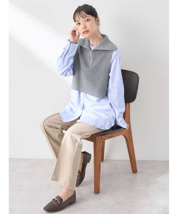 earth music&ecology ＳＥＴ　Ｚｉｐニットベスト＋ブラウス Gray