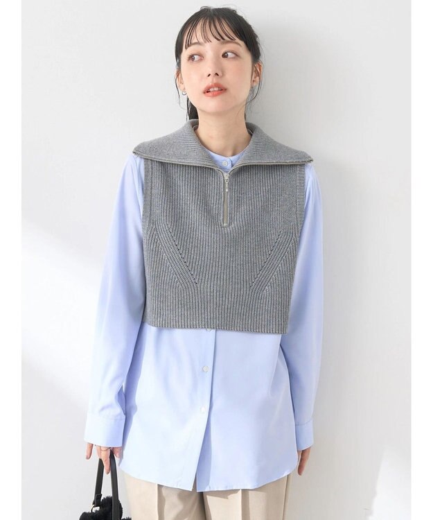 earth music&ecology ＳＥＴ　Ｚｉｐニットベスト＋ブラウス Gray
