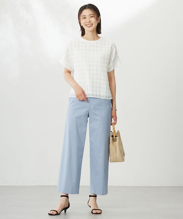 J.PRESS LADIES 【セットアップ対応・洗える・撥水】コットンFITTY ストレート パンツ サックス系