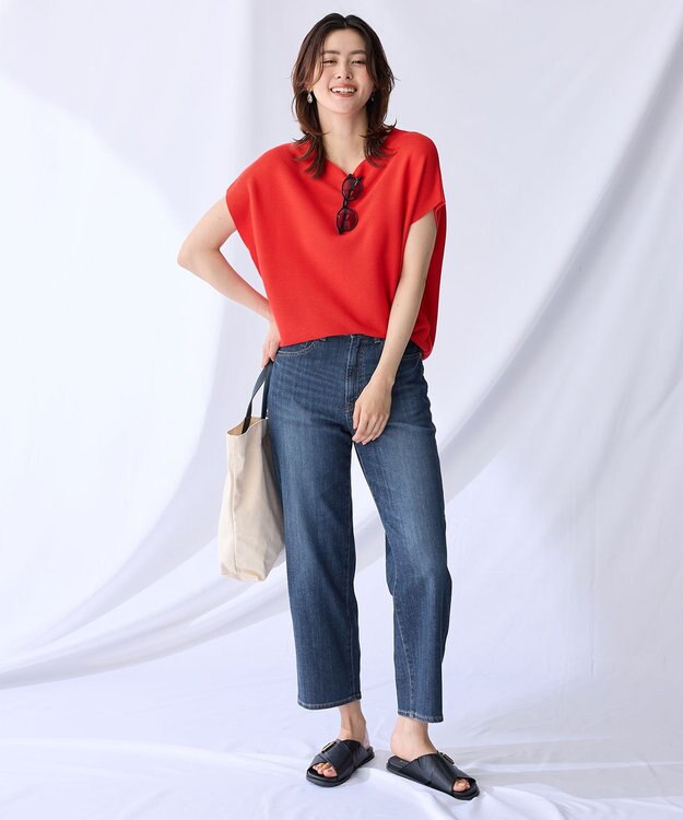 ANY 【新色追加/14色展開】アクリルガーターフレンチスリーブニット レッド