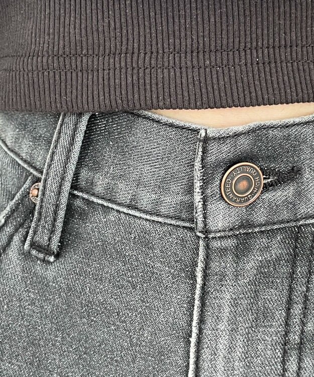 WEGO 【SMサイズ展開】サイドカットデニムストレートパンツ スミクロ