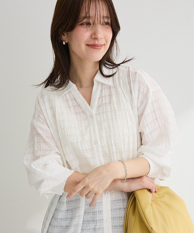 Green Parks シアーチェックシャツワンピース Off White