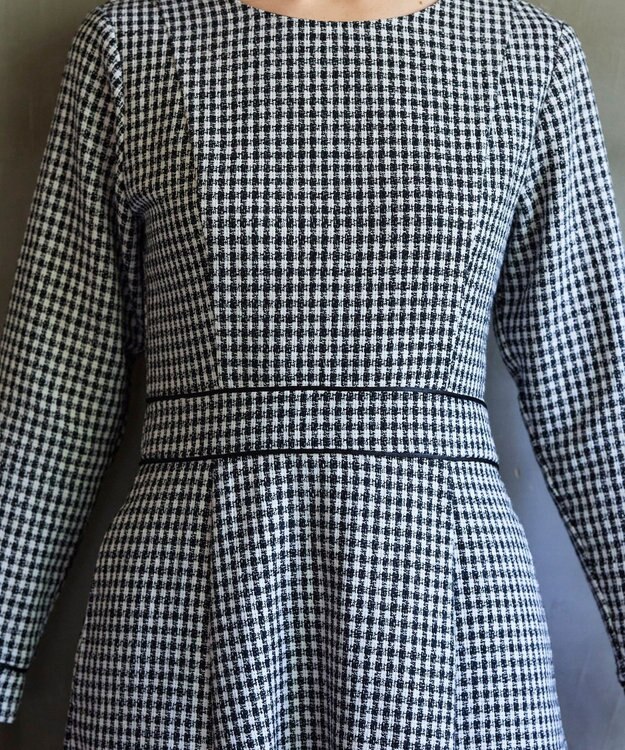 Tiaclasse L 【洗える】ツイード配色フレアワンピース ブラック