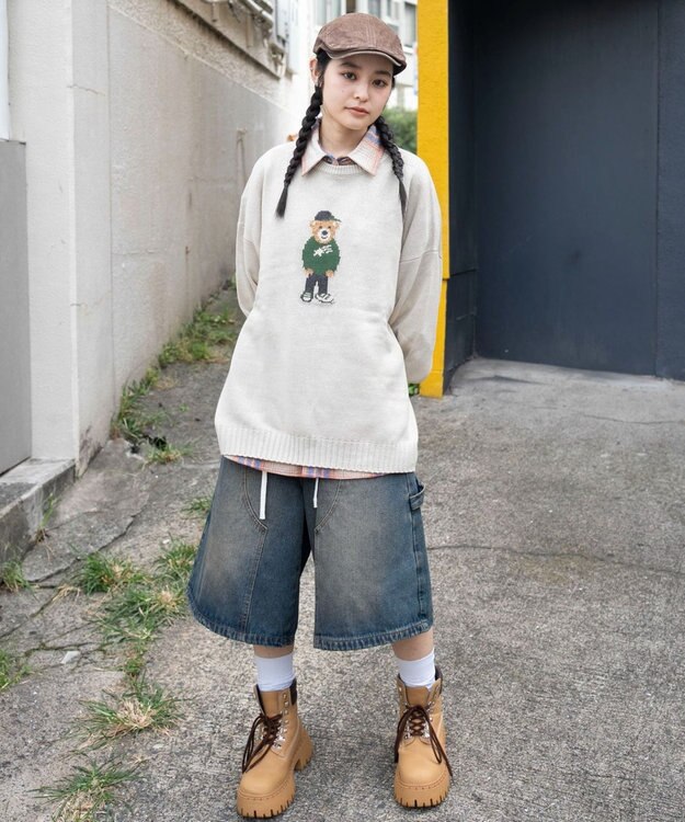 WEGO 【ユニセックス着用ITEM/MLサイズ展開】ジャガードアニマルプルオーバー オフホワイト