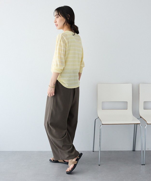 CRAFT STANDARD BOUTIQUE シアーボーダーヘンリーネックロンT Light Yellow