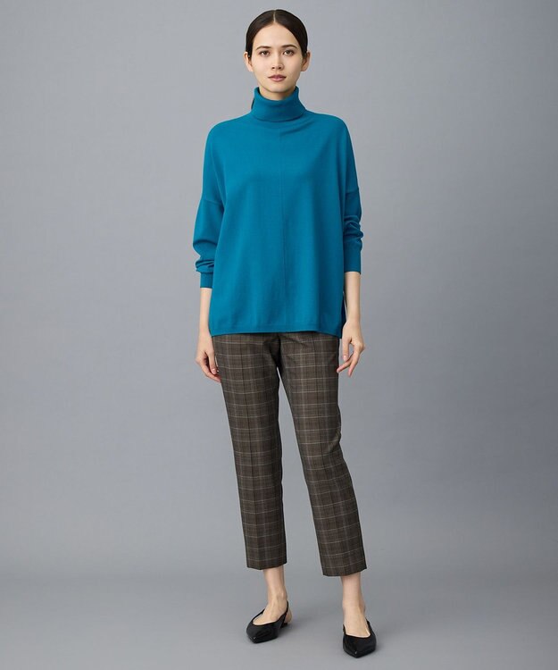 自由区 L 【19号サイズまで展開】TRギャバ裏起毛チェック柄テーパード パンツ ブラウン系チェック