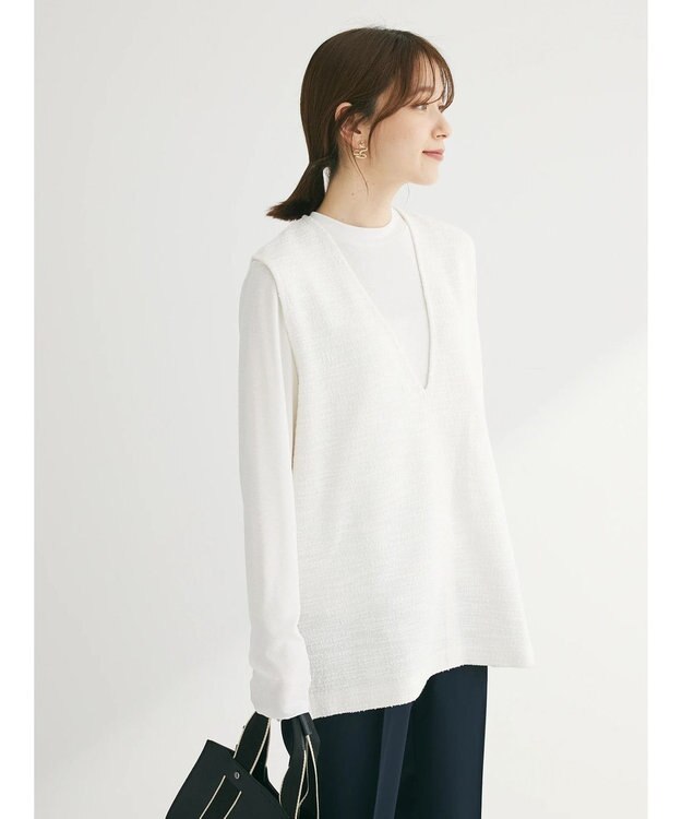 Green Parks ＳＥＴ２点　カットツイードベスト＋プルオーバー Ecru