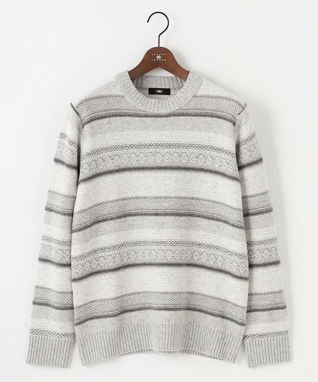 JOSEPH ABBOUD 【インポート素材/軽量】ベビーアルパカ ジャカード セーター ライトグレー系7