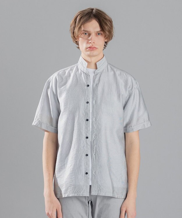 JOSEPH HOMME ストレッチマイヤー　ウイングカラー半袖シャツ ライトグレー系