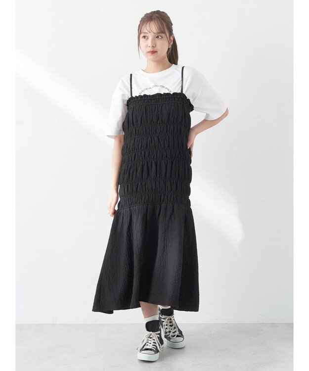 earth music&ecology ２ｗａｙシャーリングキャミワンピース Black