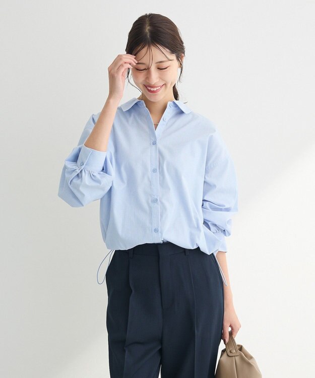 Green Parks イージーケア裾ドロストシャツ Sax