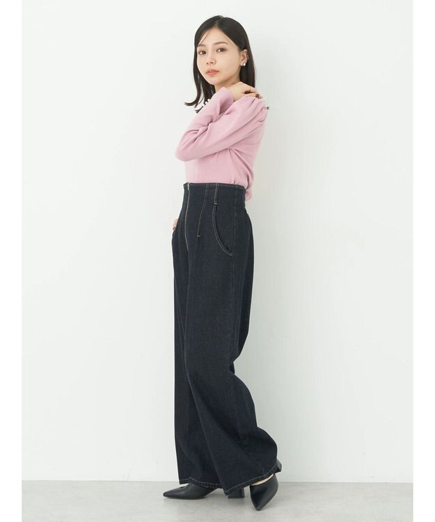 earth music&ecology ハートネック袖パールニットプルオーバー Pink