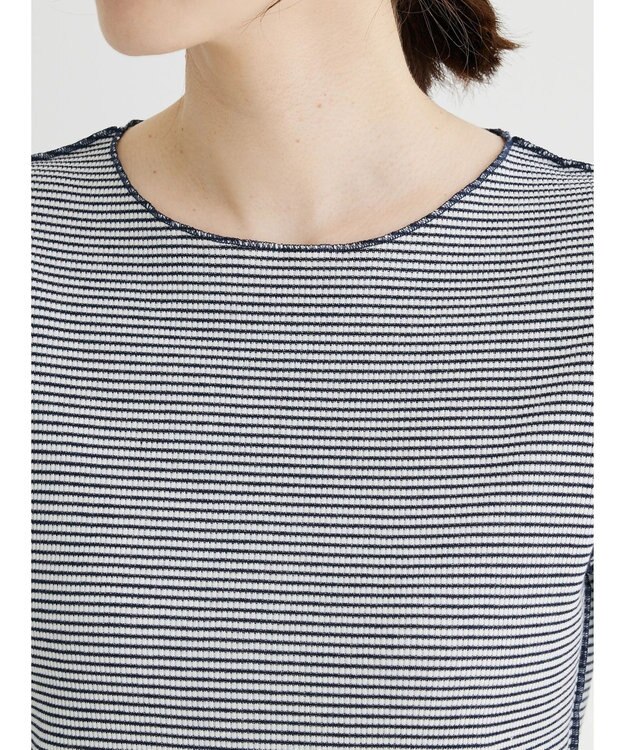 Green Parks メローリブ５分袖ボーダープルオーバー Navy