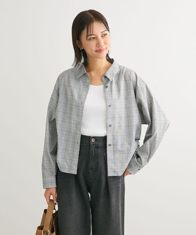 Green Parks サイドドロストショート丈シャツ（チェック）