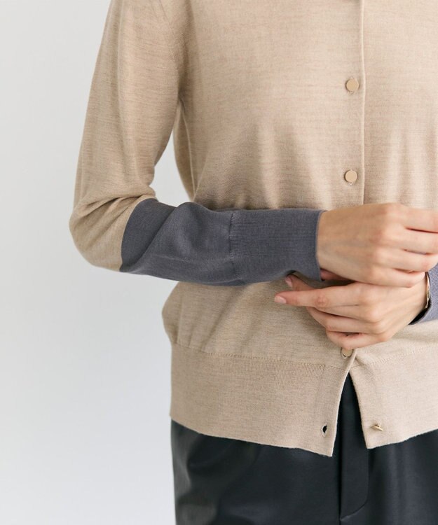 BEIGE， CHLOR / ウールシルク配色クルーネックカーディガン Beige