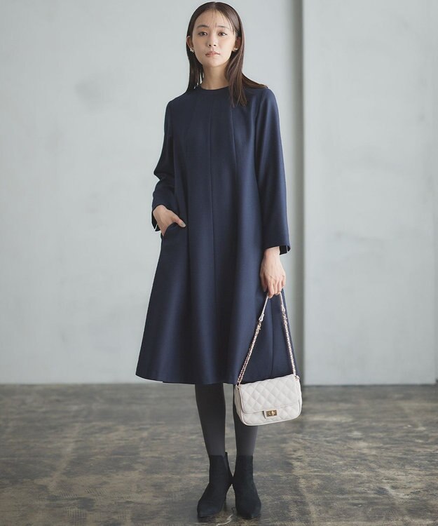 組曲 【WEB限定】ウールジョーゼット フレアワンピース ネイビー系