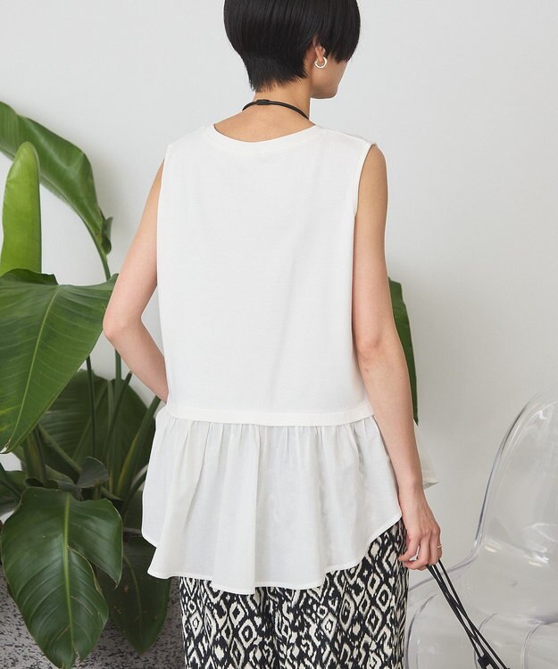 AMERICAN HOLIC 異素材裾フレアノースリーブプルオーバー Off White