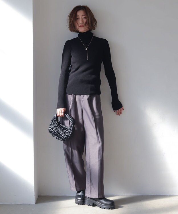 WEGO 【手洗い可】ハイウエストセンタープレスワイドパンツ グレー