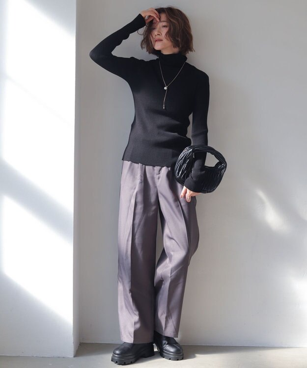 WEGO 【手洗い可】ハイウエストセンタープレスワイドパンツ グレー