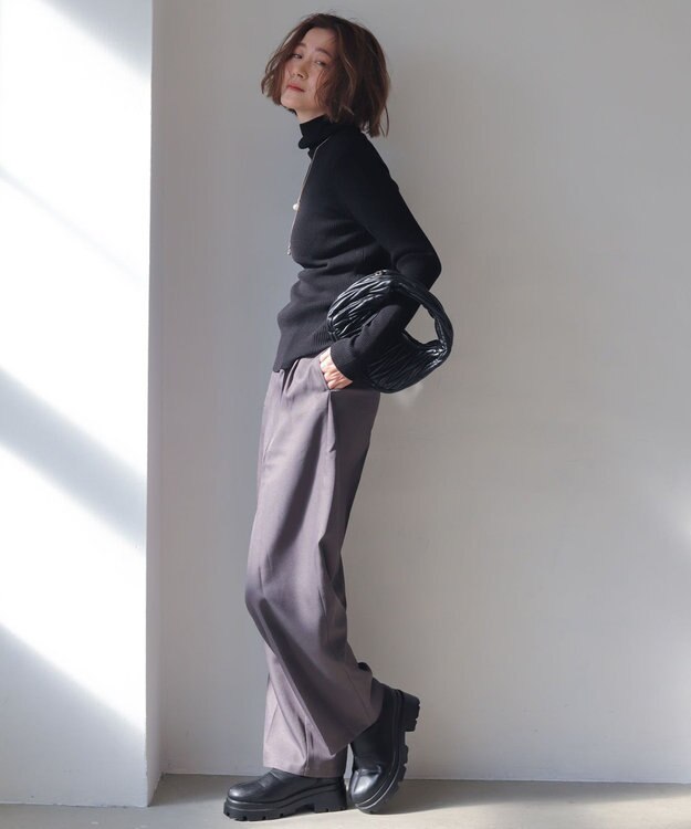 WEGO 【手洗い可】ハイウエストセンタープレスワイドパンツ グレー