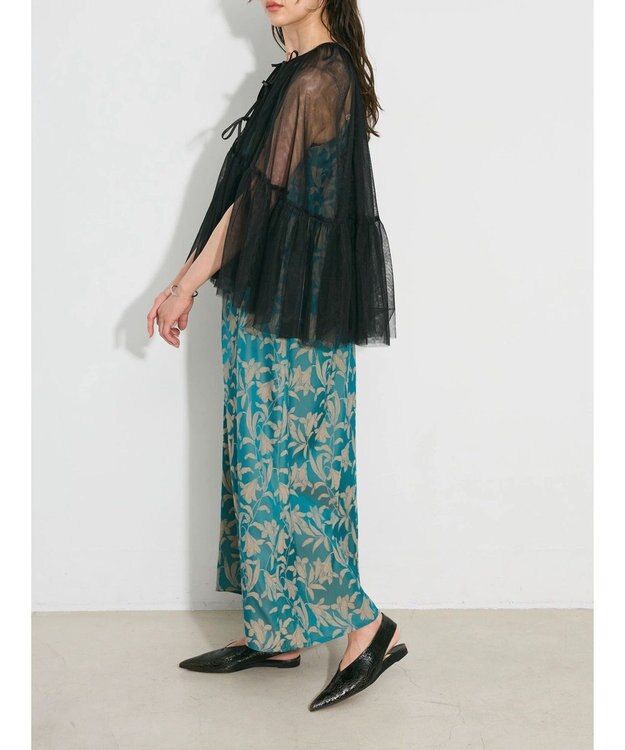 Green Parks リボンチュールデザインブラウス Black