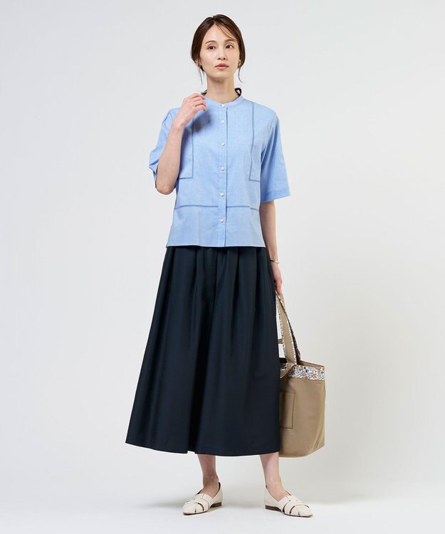 J.PRESS LADIES L エアリースパンボイル ガウチョ パンツ ネイビー系