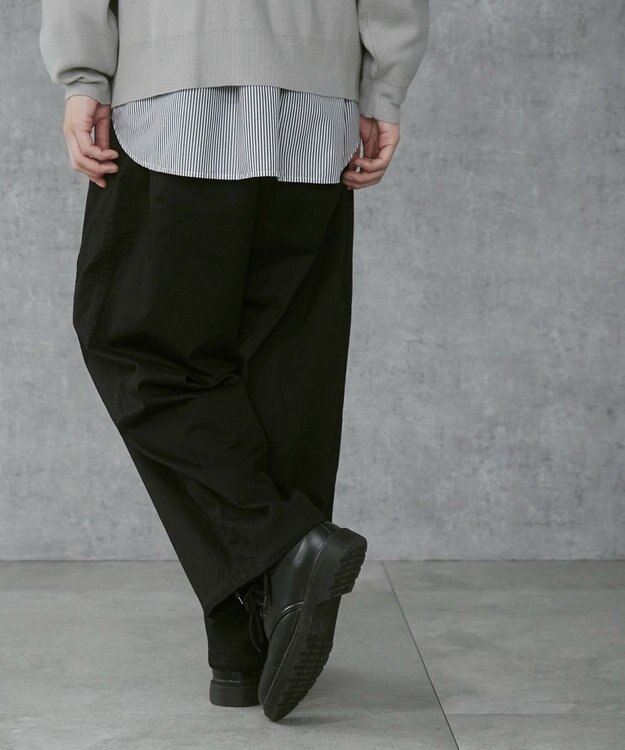 WEGO 【ウエストゴム/ユニセックス着用ITEM】サイドスリットコンバットパンツ ブラック