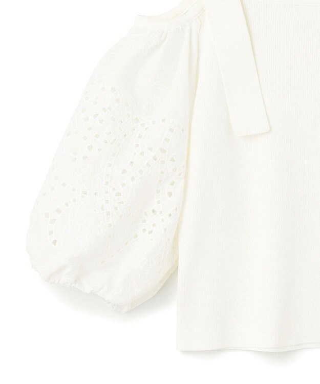 GRACE CONTINENTAL 刺繍パフスリーブニットトップ ホワイト