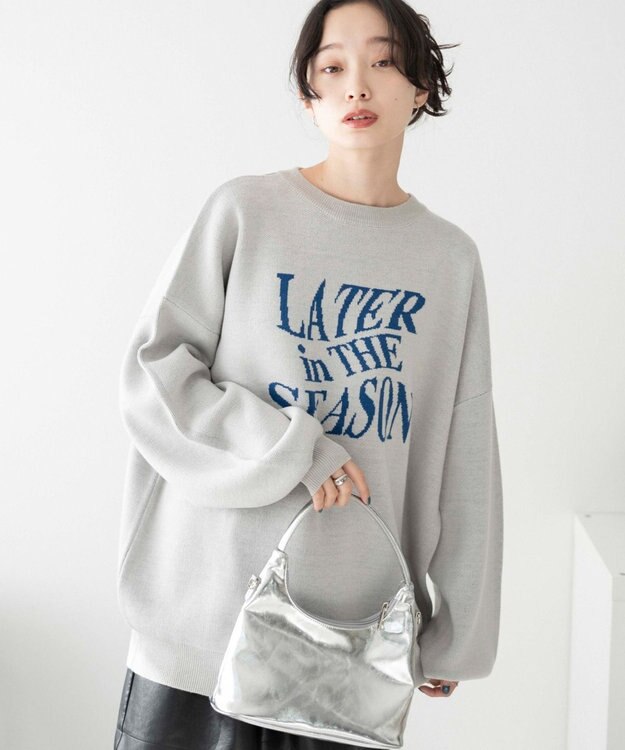 WEGO ウェーブロゴジャガードニットプルオーバー グレー