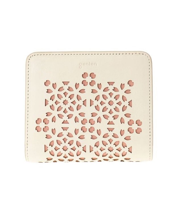 genten フラッターカットワーク 二つ折り財布 オフホワイト
