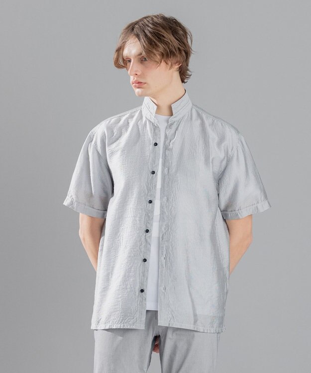 JOSEPH HOMME ストレッチマイヤー　ウイングカラー半袖シャツ ライトグレー系