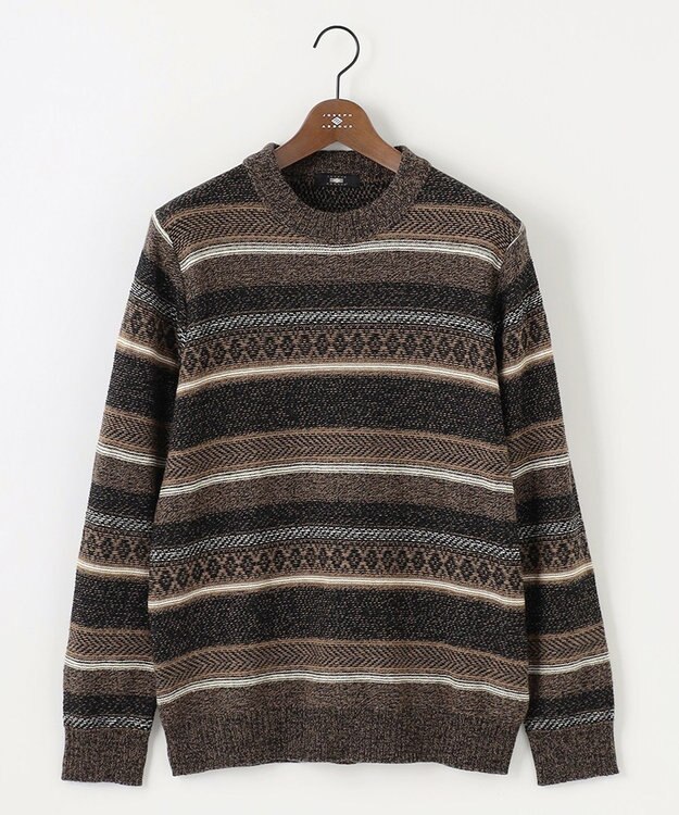 JOSEPH ABBOUD 【インポート素材/軽量】ベビーアルパカ ジャカード セーター ダークブラウン系7