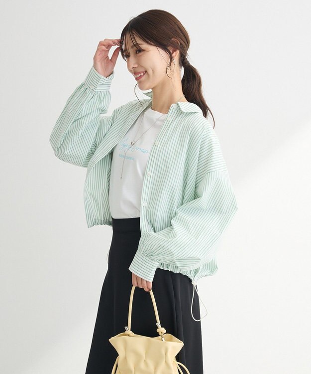 Green Parks イージーケア裾ドロストシャツ Green