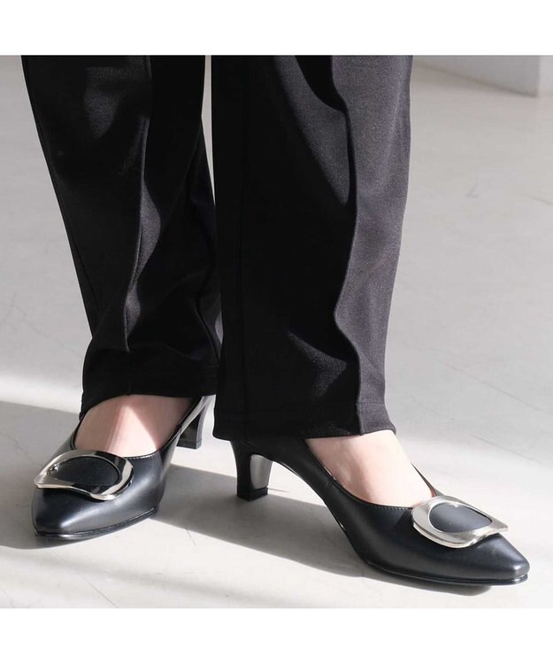 Pointer 【5cmヒール】日本製 高級本革モチーフ付きパンプス ブラック