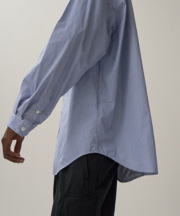 ATON GIZA BROAD | ウォッシュドシャツ - UNISEX NAVY STRIPE
