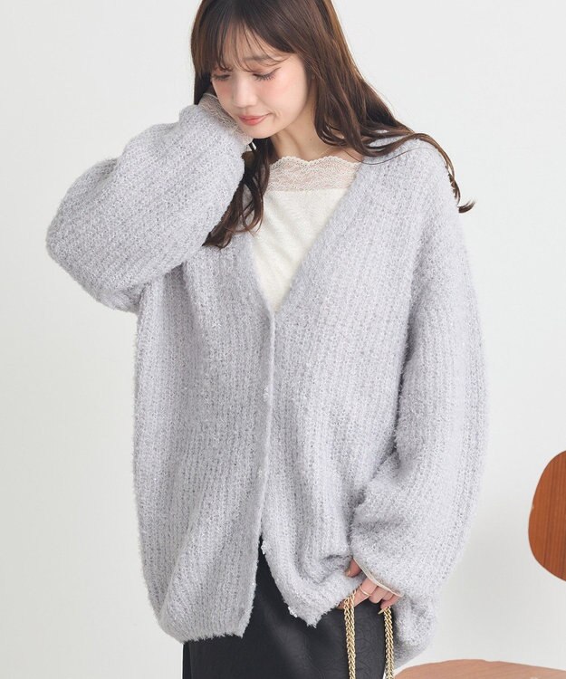 earth music&ecology スパンコールブークレカーディガン Light Gray