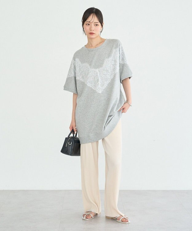 earth music&ecology レース切替ドルマン裏毛プルオーバー Gray Mixture