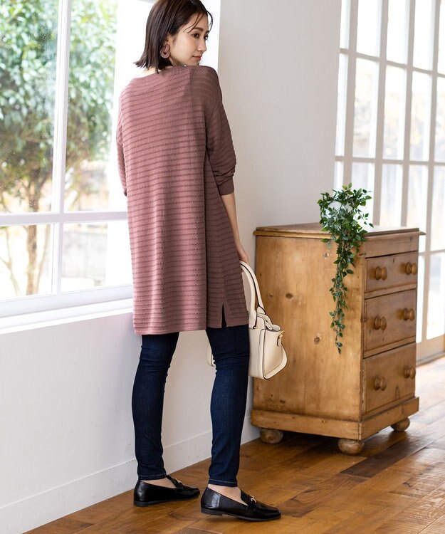 Tiaclasse 【洗える】体型カバーも叶う透け柄編みニットチュニックアンサンブル（2点セット） ダークピンク