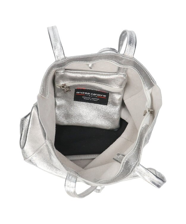 INTER-CHAUSSURES 【ANDREA CARDONE】メタリックレザーミディアムトートバッグ シルバー