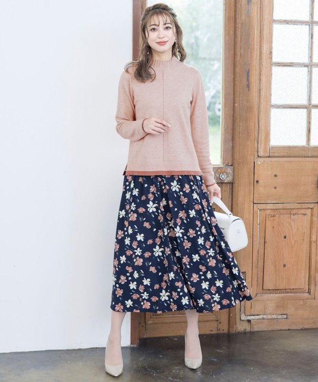 Tiaclasse L 【洗える】もっちり素材が肌触り抜群の配色ニットトップス ライトピンク×ピンク