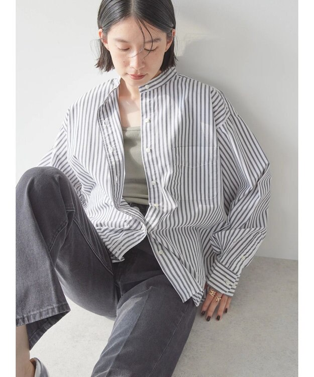 AMERICAN HOLIC 綿ブロードＢＩＧシャツ Stripe Black