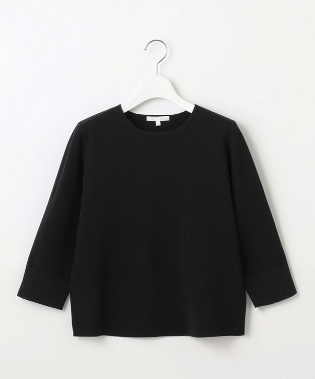 自由区 L 【アンサンブル対応・洗える】レーヨンストレッチ7分袖 ニット ブラック