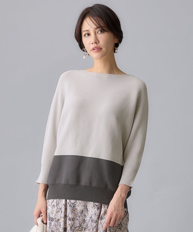 自由区 【WEB限定・洗える】コットンストレッチホールガーメントドルマン ニット ベージュ系1