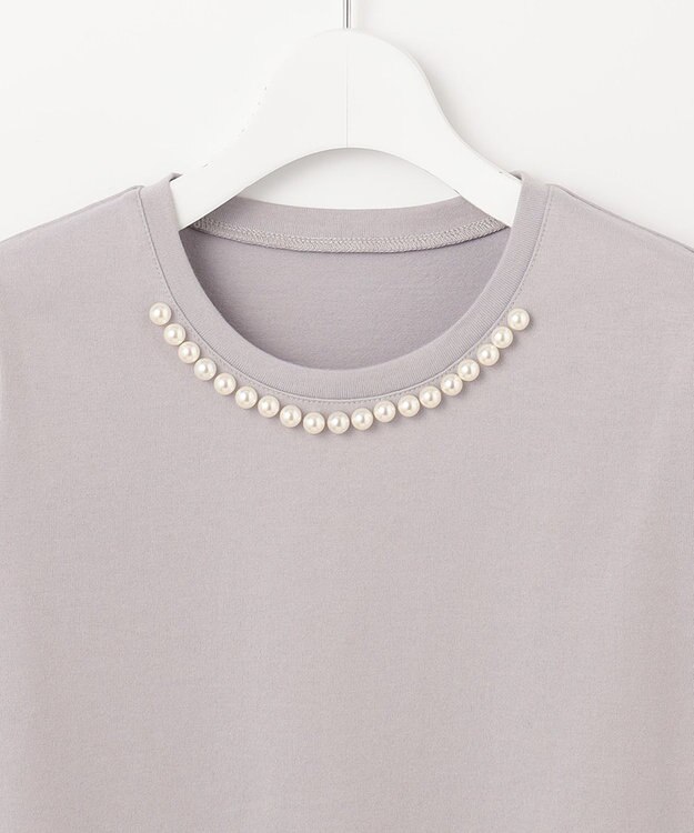 Feroux 【UVケア】パールネック Tシャツ ライトグレー系