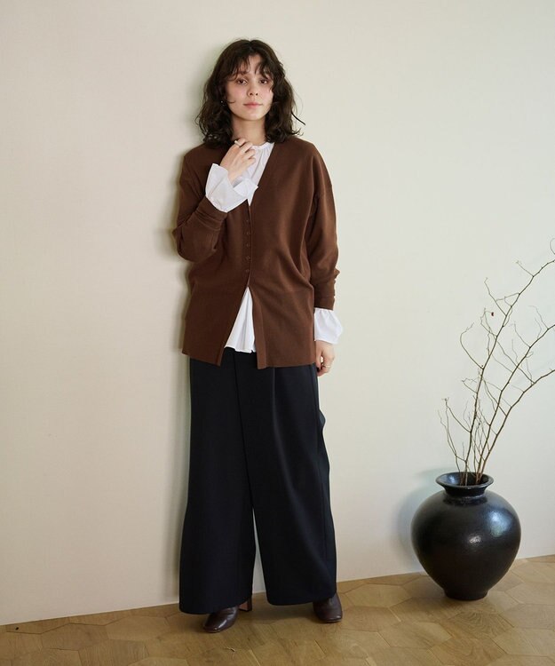 #Newans 【洗える】ファインボタンＶネックカーディガン ブラウン