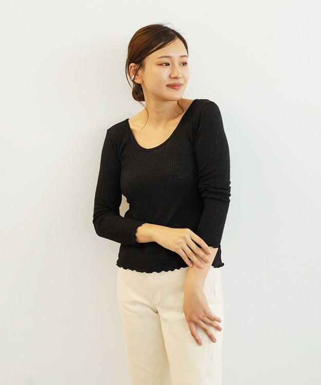 TOQUE 〈大草直子さんアドバイザー〉ベビーアルパカ×シルク ２WAYリブトップス ブラック